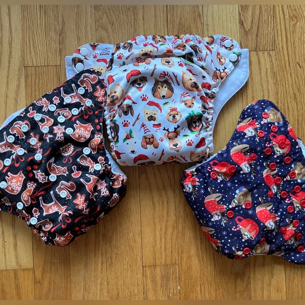 MAMA KOALA Cloth Pocket Diapers Lot of Three Christmas Patterns
